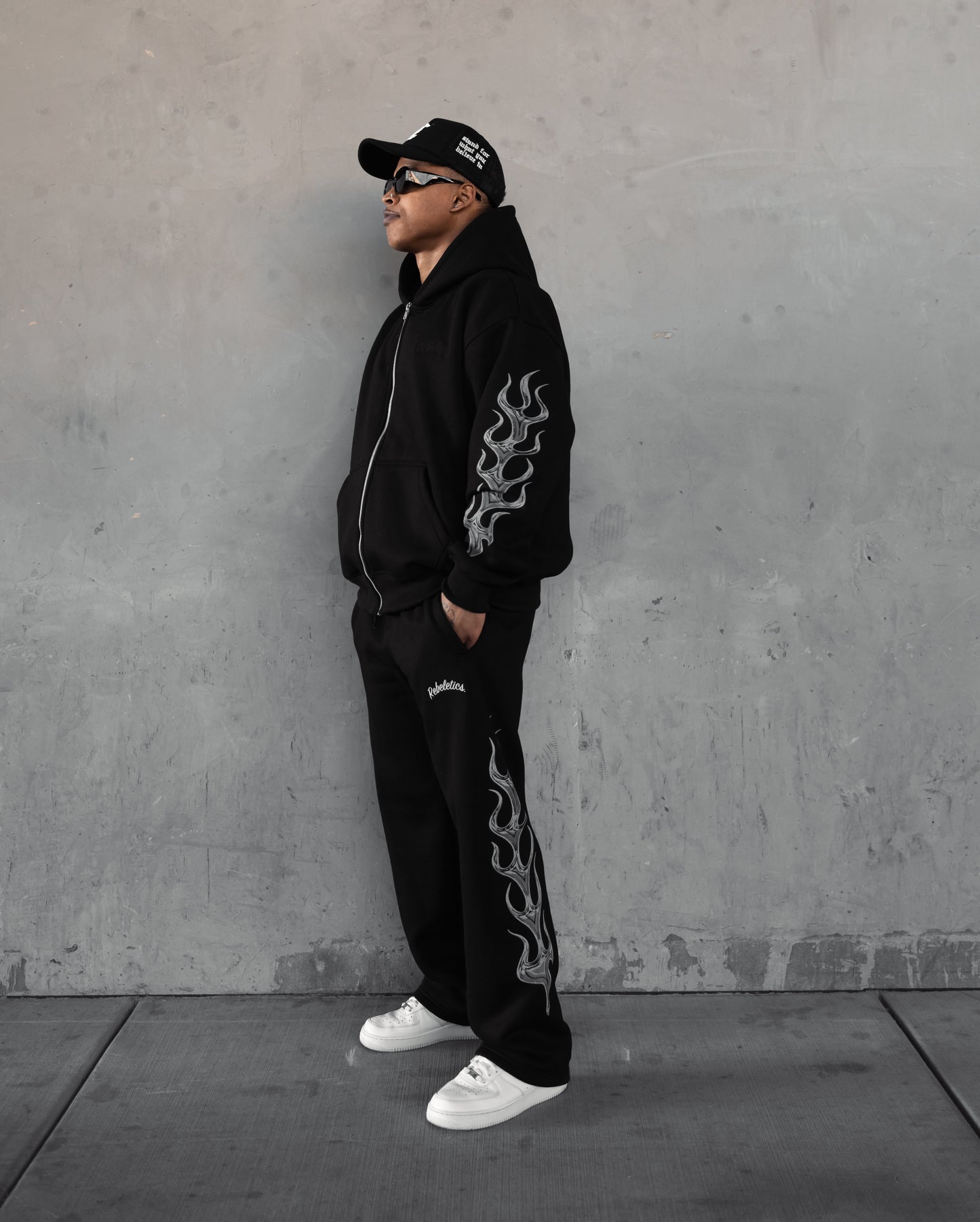 REBELETICS CHROME FLAME " R " FULL ZIP HOODIE - BLACK