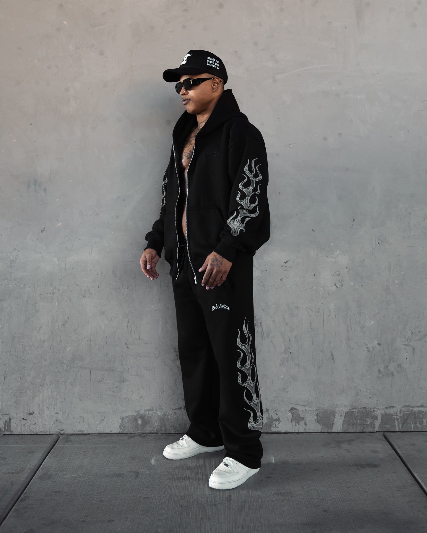 REBELETICS CHROME FLAME " R " FULL ZIP HOODIE - BLACK