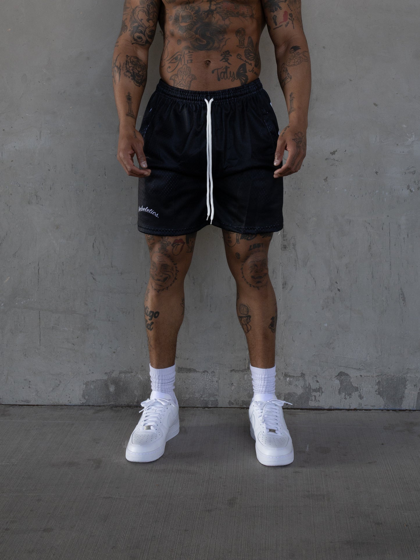 REBELETICS CHROME FLAME MESH SHORTS - BLACK