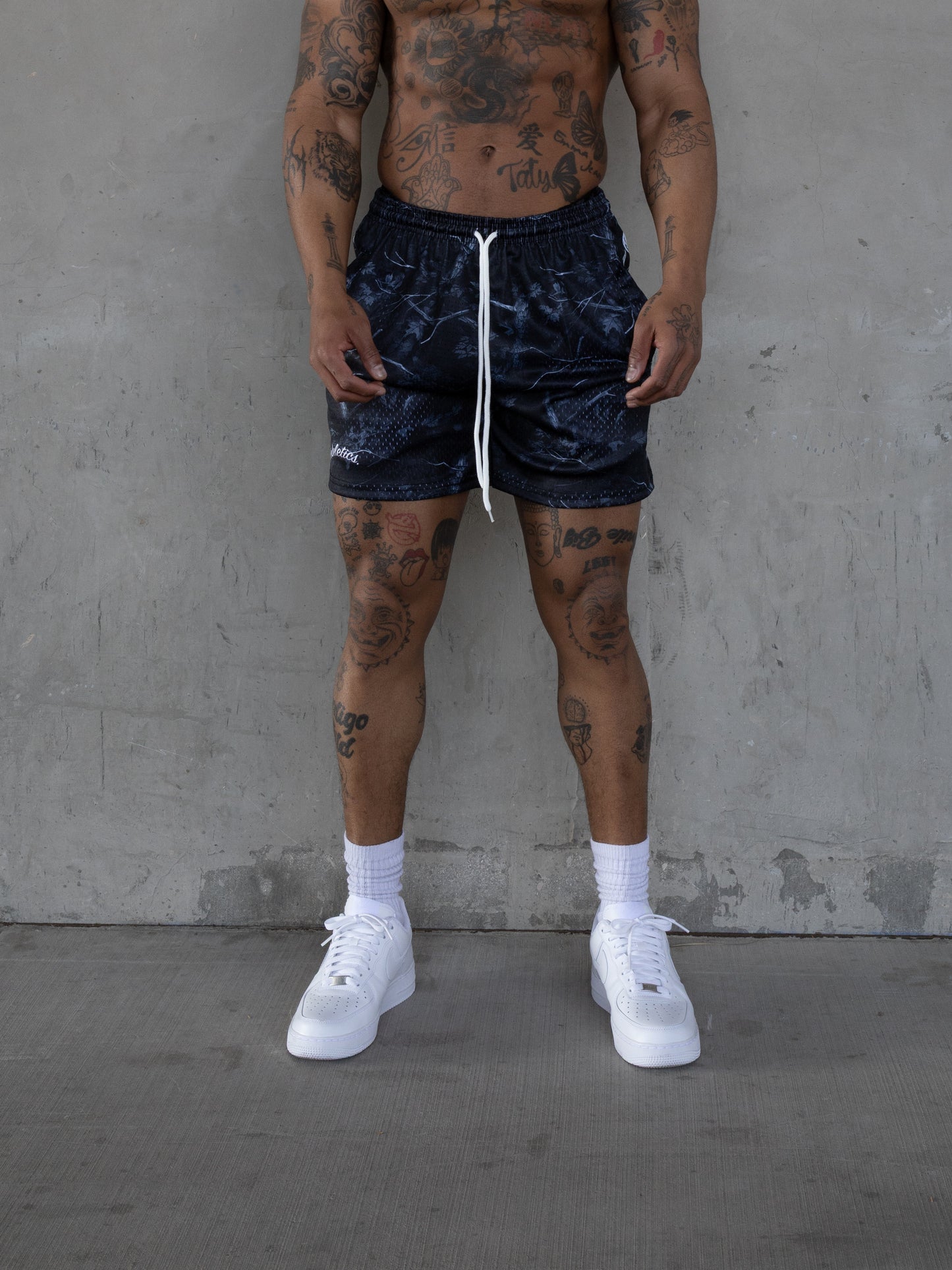 REBELETICS CHROME FLAME TREE CAMO MESH SHORTS - BLUE