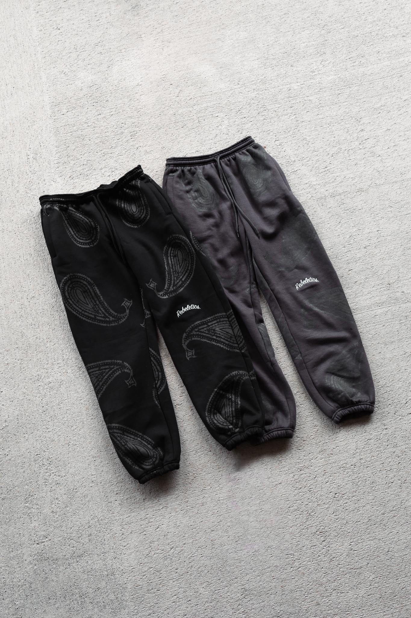 REBELETICS DISTRESSED PAISLEY SWEATPANTS - BLACK