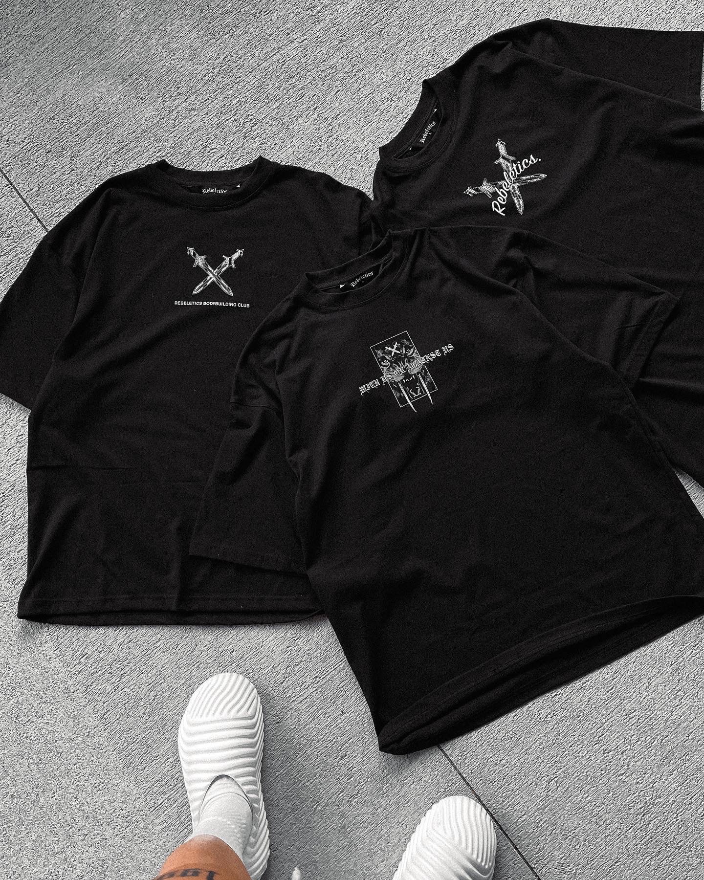 REBELETICS "WITH US OR AGAINST US" DUAL SWORDS T-SHIRT - BLACK