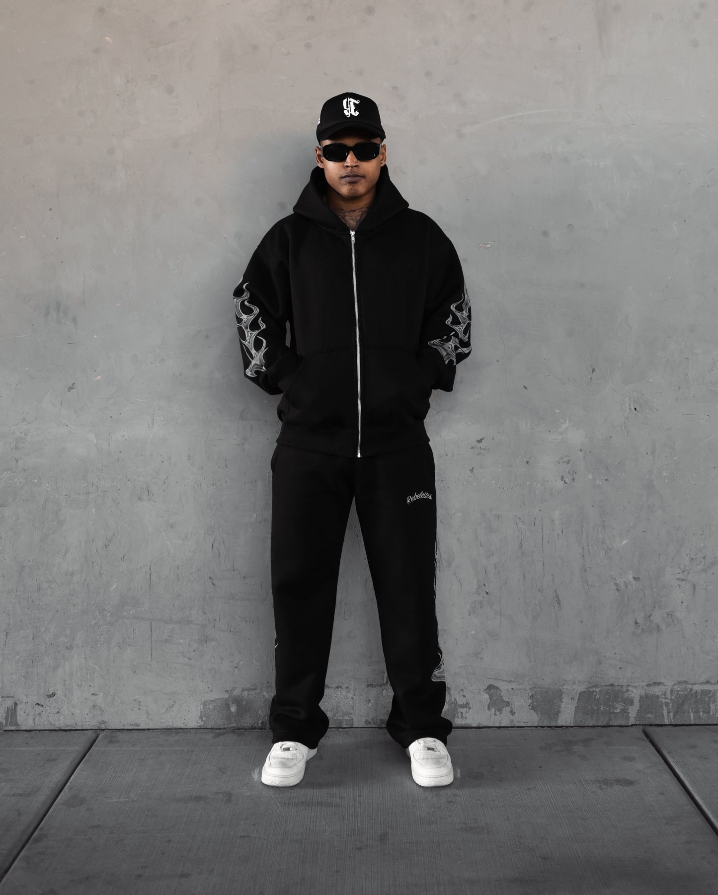 REBELETICS CHROME FLAME " R " FULL ZIP HOODIE - BLACK