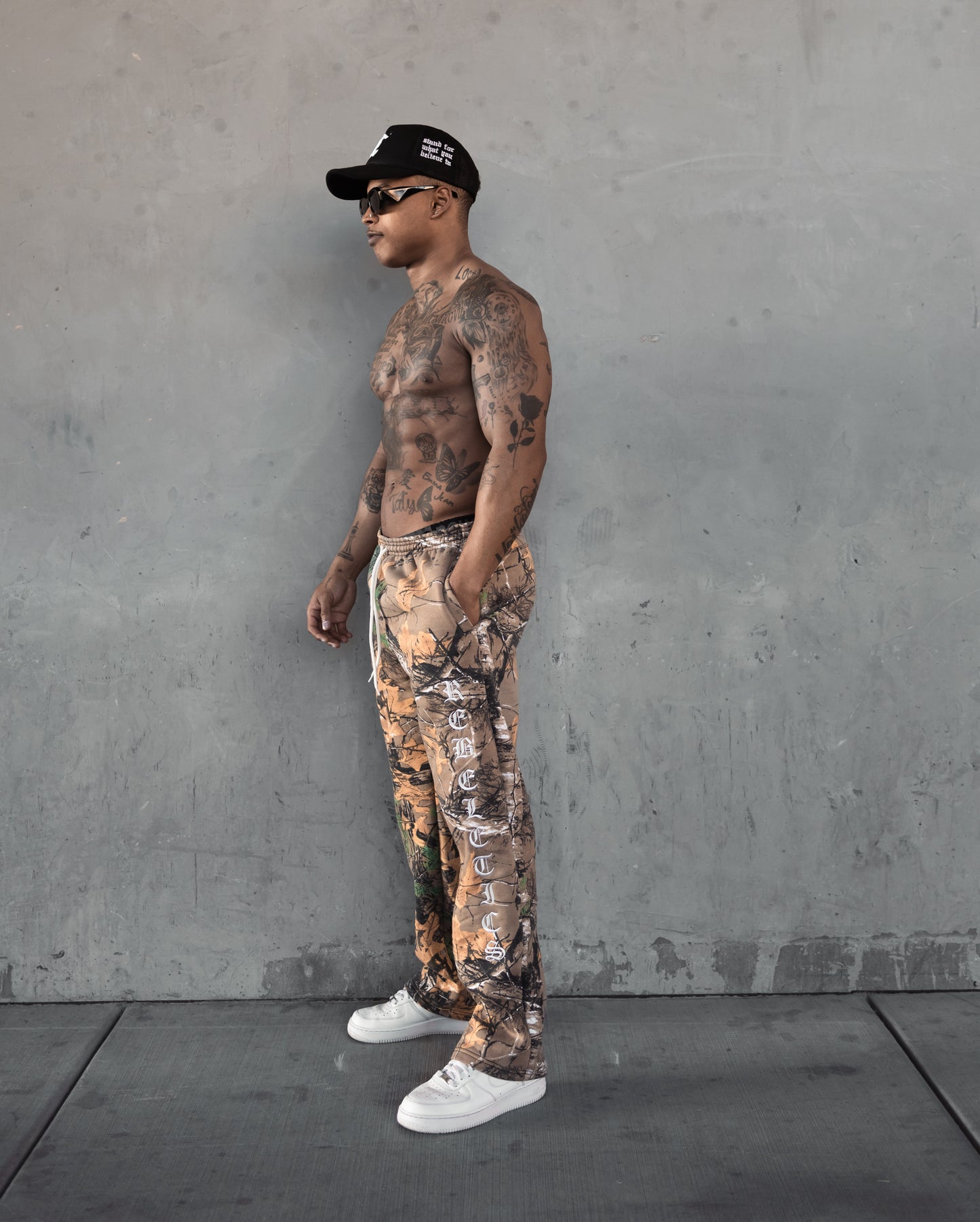 REBELETICS TREE CAMO STRAIGHT LEG SWEATPANTS