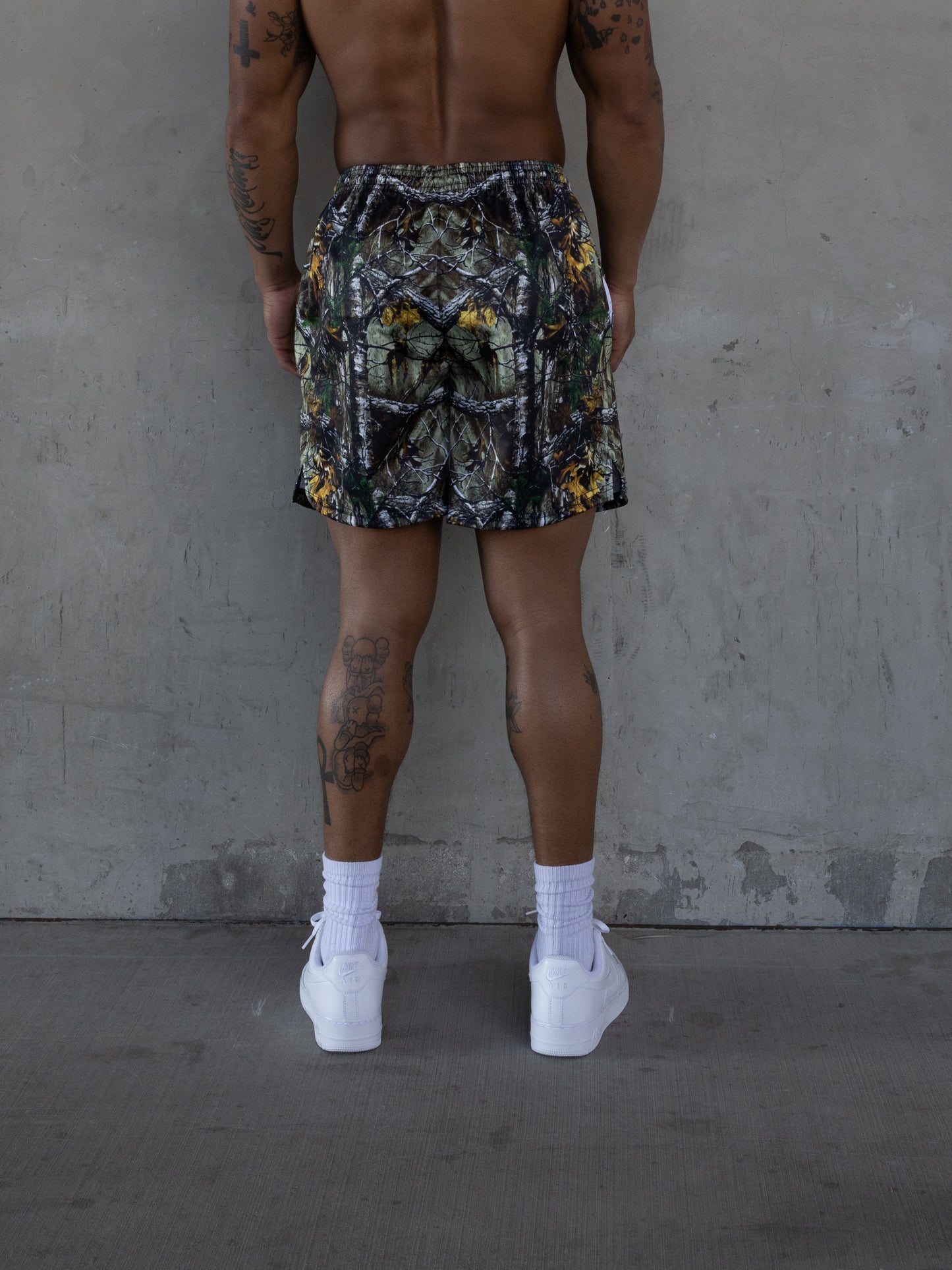REBELETICS " RBL " TREE CAMO MESH SHORTS