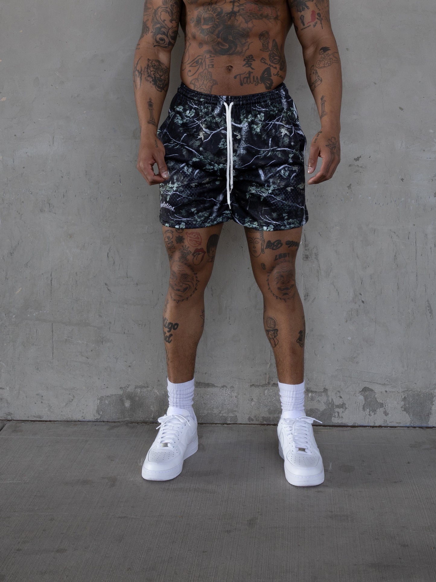 REBELETICS CHROME FLAME TREE CAMO MESH SHORTS