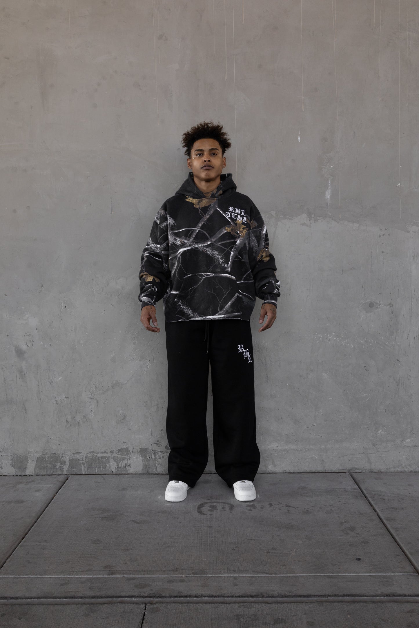 Rebeletics Cropped Tree Camo Hoodie - Shadow Black