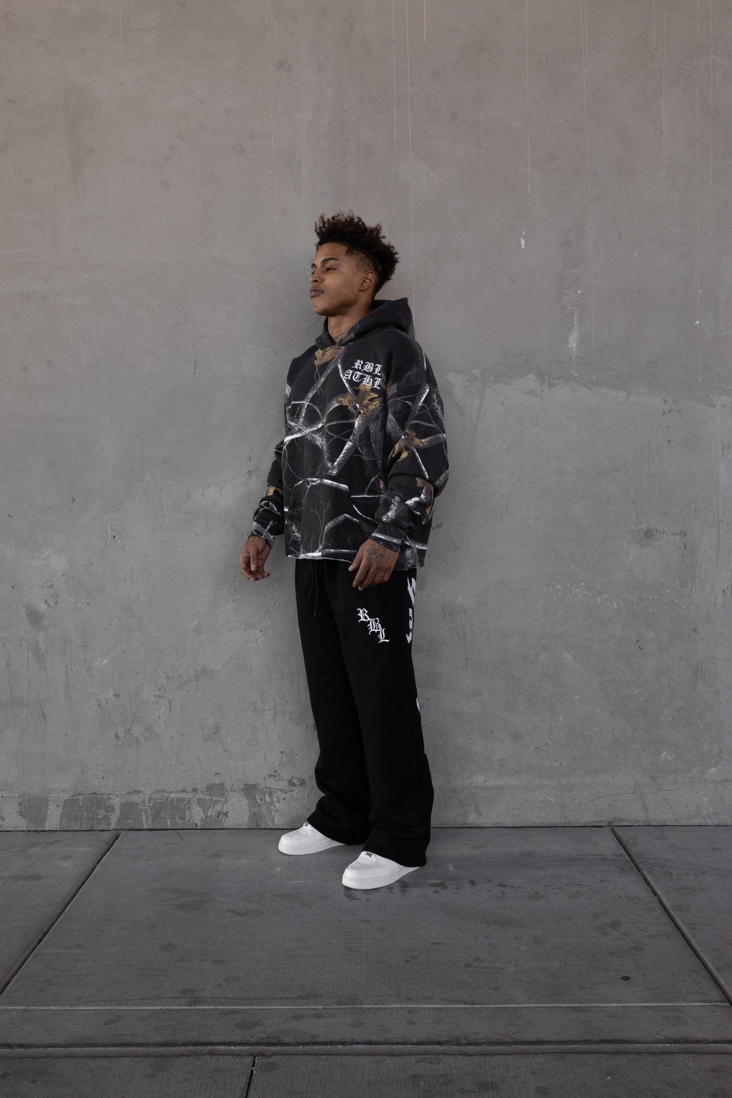 Rebeletics Cropped Tree Camo Hoodie - Shadow Black