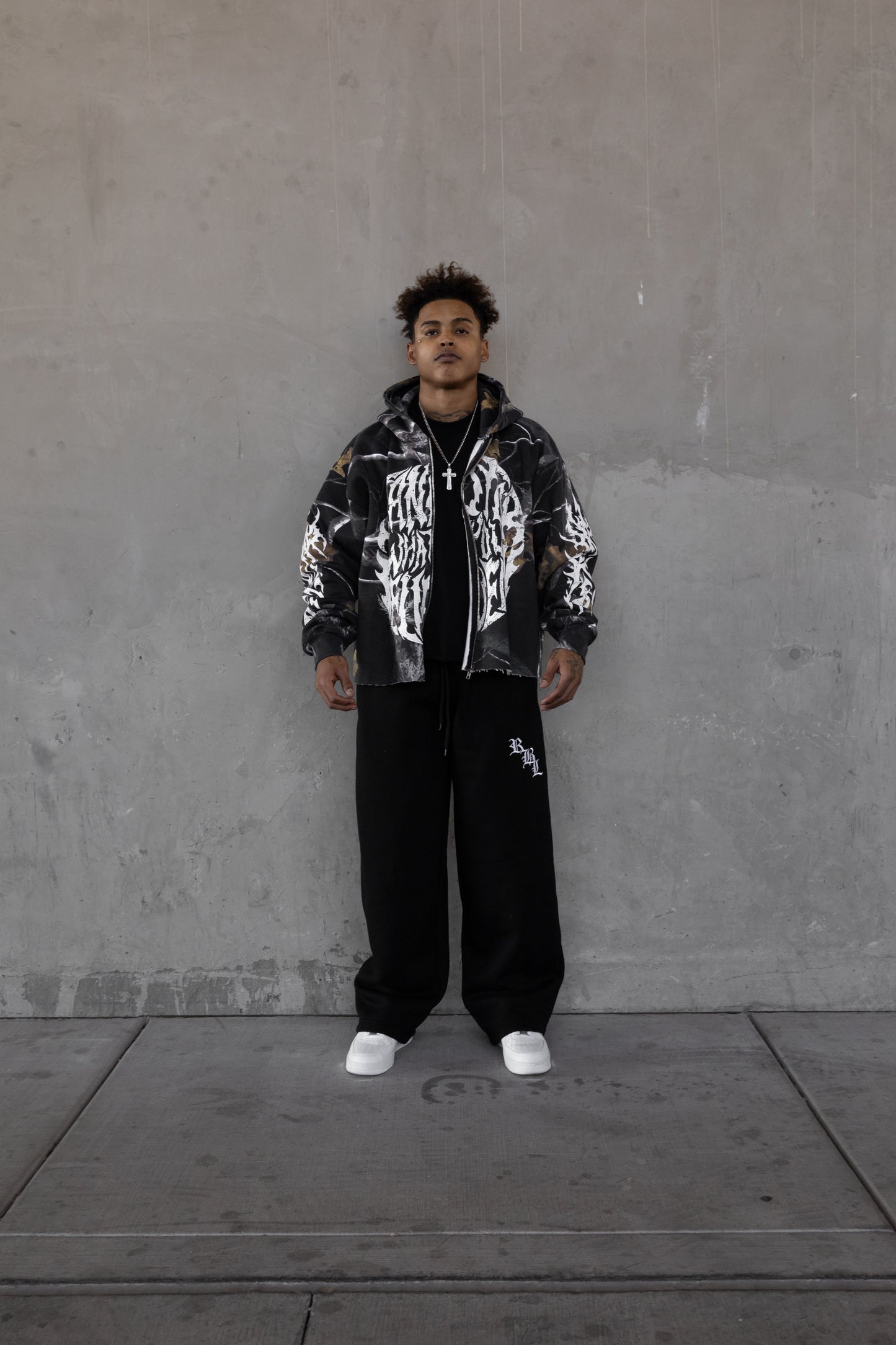 Rebeletics Cropped Zip-Up Hoodie Tree Camo - Shadow Black