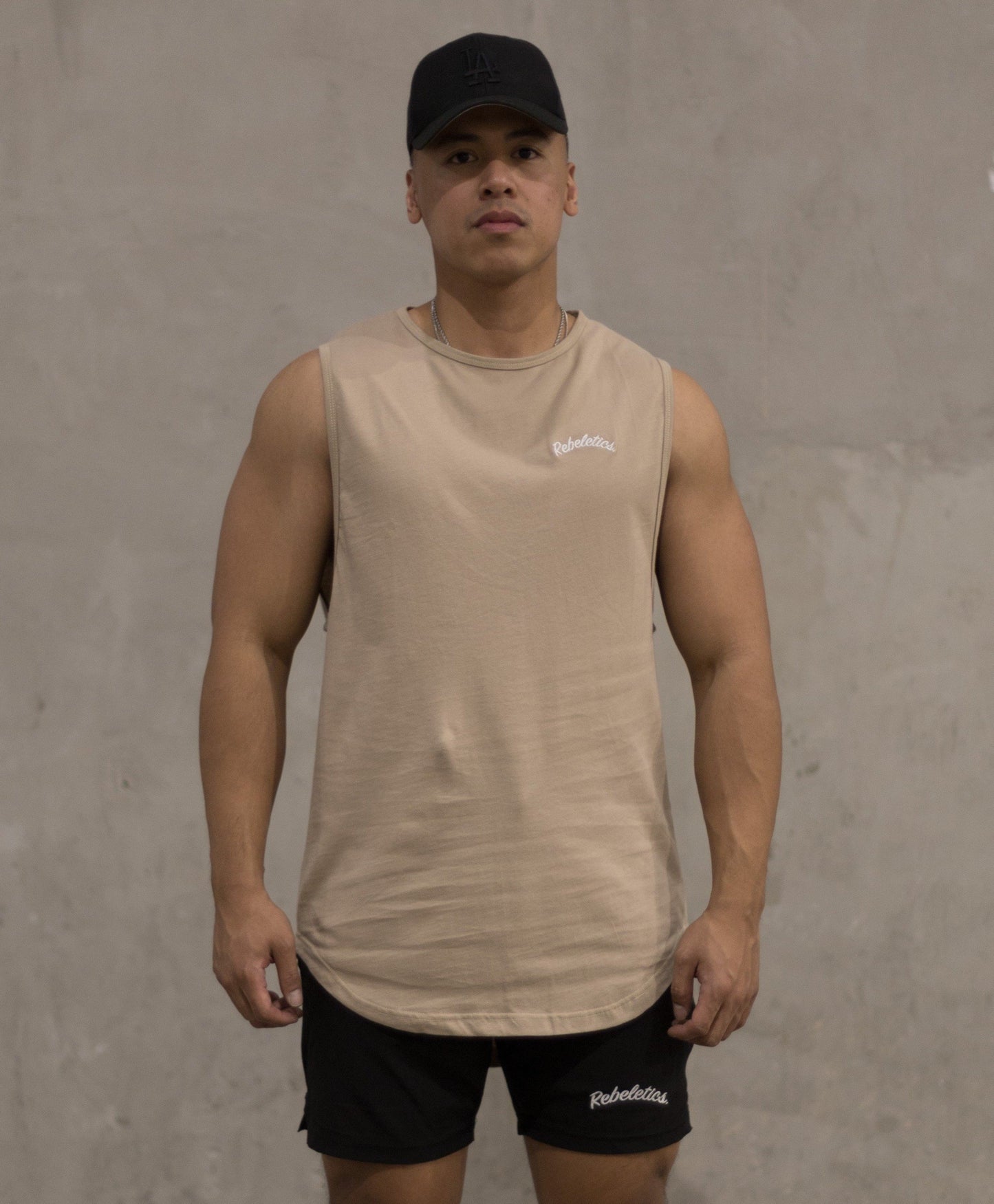 MENS SLEEVELESS T-SHIRT - TAN
