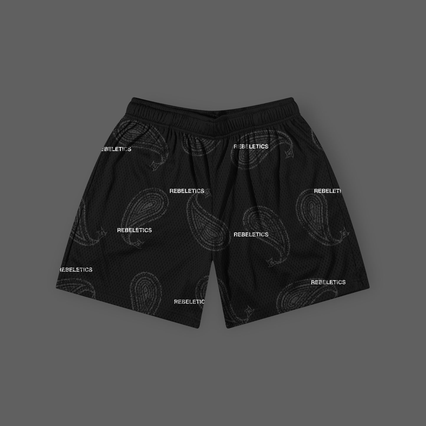 REBELETICS DISTRESSED PAISLEY MESH SHORTS - BLACK