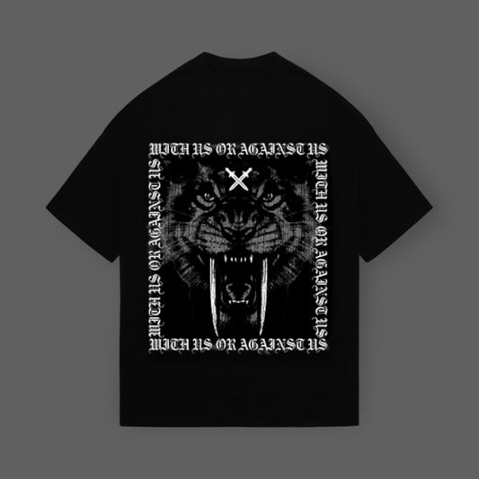 REBELETICS "WITH US OR AGAINST US" SABER TOOTH T-SHIRT -  BLACK