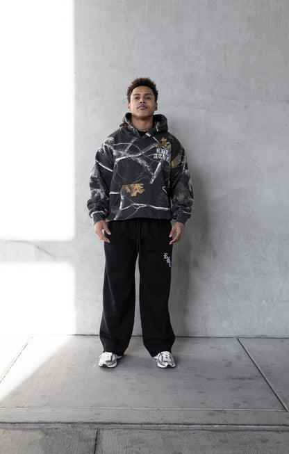 REBELETICS CROPPED TREE CAMO HOODIE - SHADOW BLACK