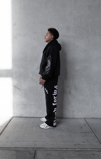 REBELETICS CROPPED ZIP-UP HOODIE - BLACK