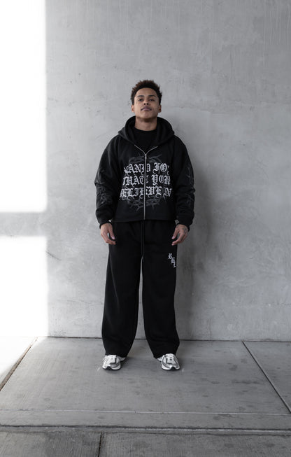 REBELETICS CROPPED ZIP-UP HOODIE - BLACK