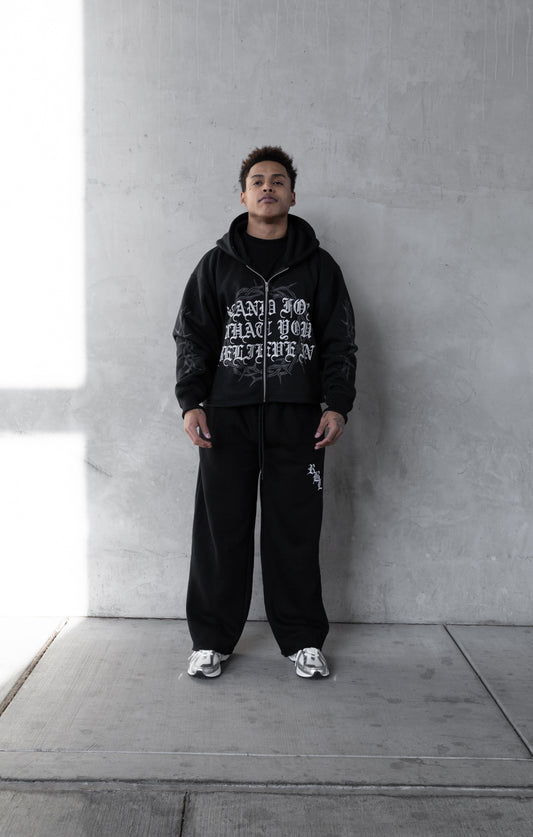 REBELETICS CROPPED ZIP-UP HOODIE - BLACK