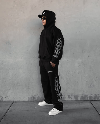 REBELETICS CHROME FLAME " R " HOODIE - BLACK