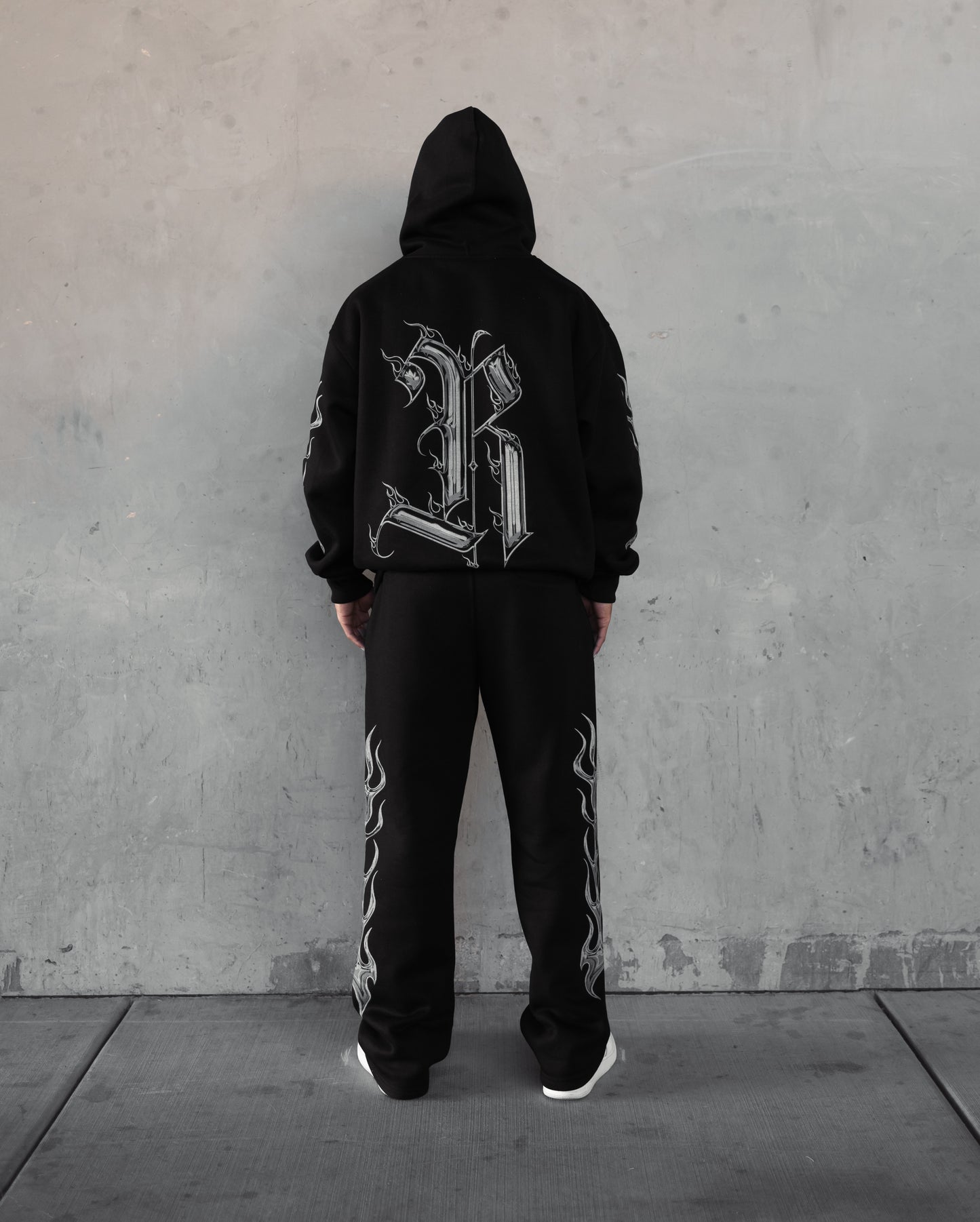 REBELETICS CHROME FLAME " R " FULL ZIP HOODIE - BLACK