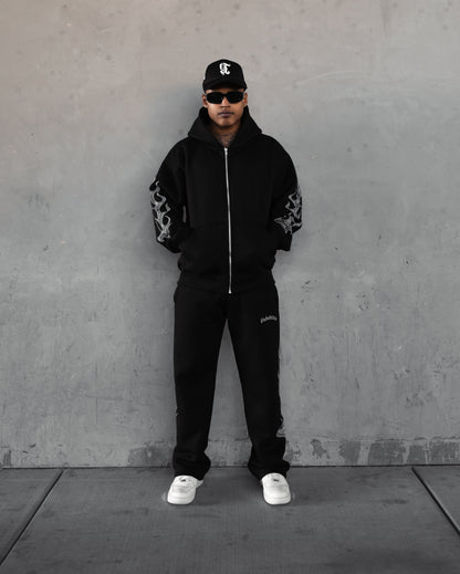 REBELETICS CHROME FLAME " R " FULL ZIP HOODIE - BLACK