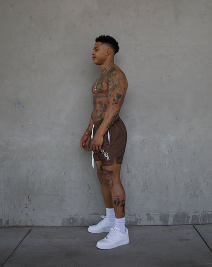 REBELETICS "RBL" MESH SHORTS - BROWN