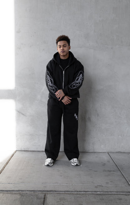 REBELETICS CROPPED ZIP-UP HOODIE - BLACK