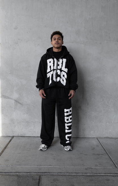 REBELETICS CROPPED ZIP-UP HOODIE - BLACK