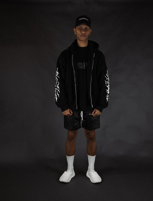 REBELETICS CROPPED " SFWYBI " FULL ZIP HOODIE - BLACK