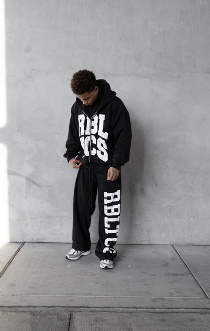 REBELETICS CROPPED ZIP-UP HOODIE - BLACK