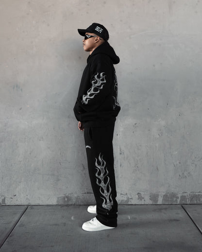 REBELETICS CHROME FLAME " R " HOODIE - BLACK
