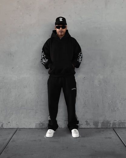 REBELETICS CHROME FLAME " R " HOODIE - BLACK