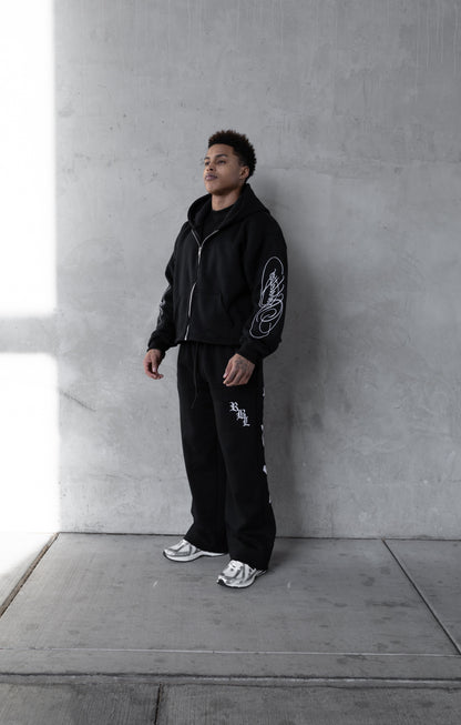 REBELETICS CROPPED ZIP-UP HOODIE - BLACK