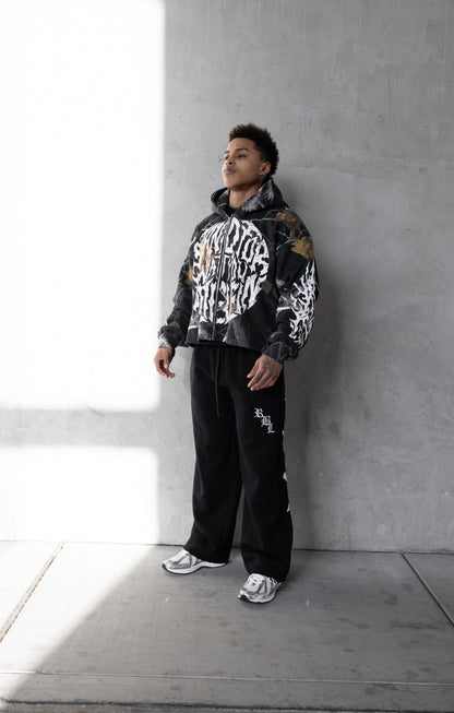 REBELETICS CROPPED ZIP-UP TREE CAMO HOODIE - SHADOW BLACK