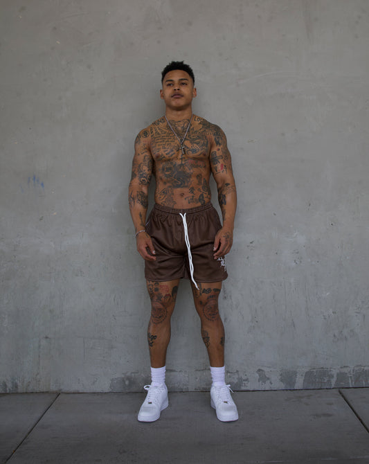 REBELETICS "RBL" MESH SHORTS - BROWN