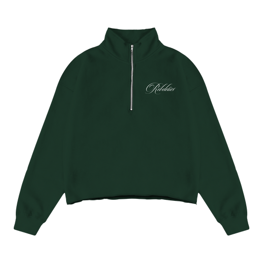 REBELETICS CROPPED QUARTER ZIP - FOREST GREEN
