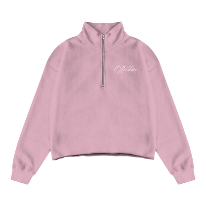 REBELETICS CROPPED QUARTER ZIP - BABY PINK