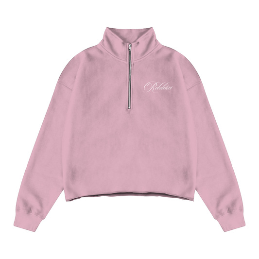 REBELETICS CROPPED QUARTER ZIP - BABY PINK