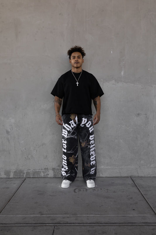 Rebeletics Baggy Sweatpants Tree Camo - Shadow Black ( Reversed Logos )