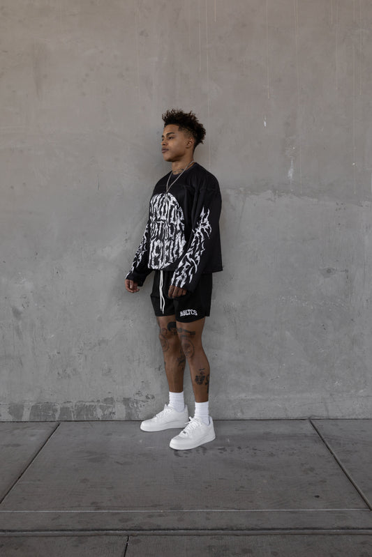 REBELETICS CROPPED MESH LONGSLEEVE - BLACK