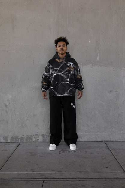Rebeletics Cropped Tree Camo Hoodie - Shadow Black