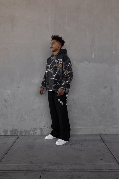 Rebeletics Cropped Tree Camo Hoodie - Shadow Black