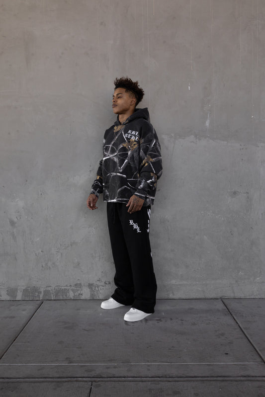 Rebeletics Cropped Tree Camo Hoodie - Shadow Black