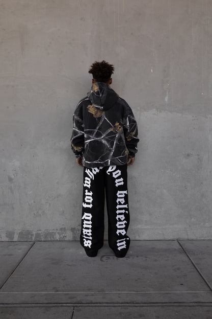 Rebeletics Cropped Tree Camo Hoodie - Shadow Black