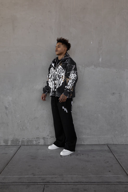 Rebeletics Cropped Zip-Up Hoodie Tree Camo - Shadow Black