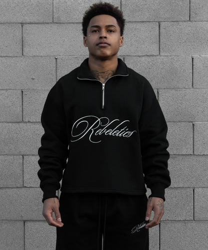 REBELETICS CROPPED QUARTER ZIP - BLACK