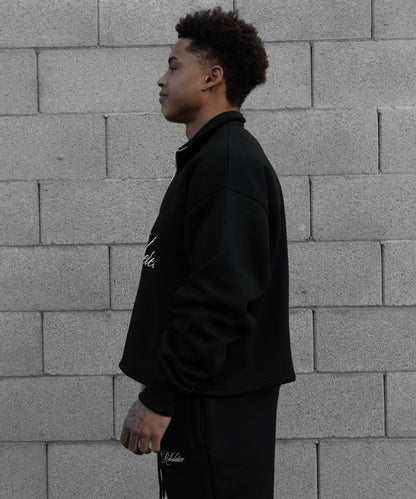 REBELETICS CROPPED QUARTER ZIP - BLACK