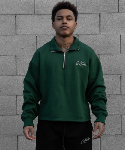 REBELETICS CROPPED QUARTER ZIP - FOREST GREEN