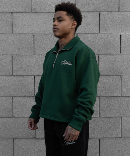 REBELETICS CROPPED QUARTER ZIP - FOREST GREEN