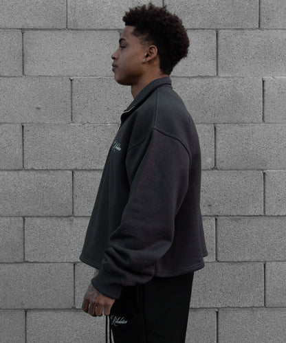 REBELETICS CROPPED QUARTER ZIP - CHARCOAL