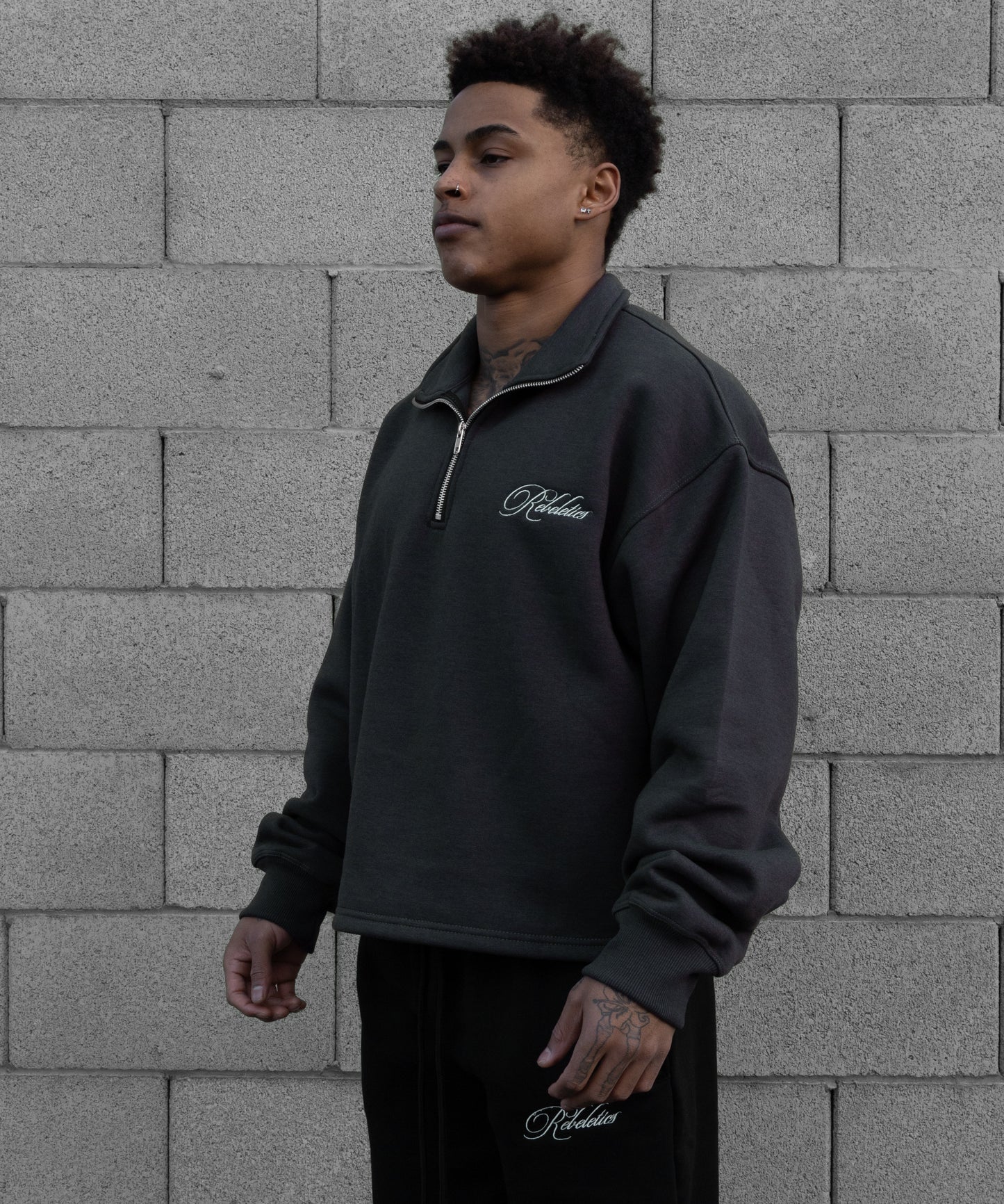 REBELETICS CROPPED QUARTER ZIP - CHARCOAL