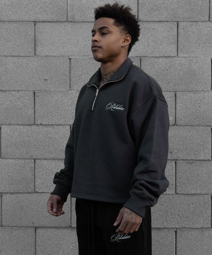 REBELETICS CROPPED QUARTER ZIP - CHARCOAL